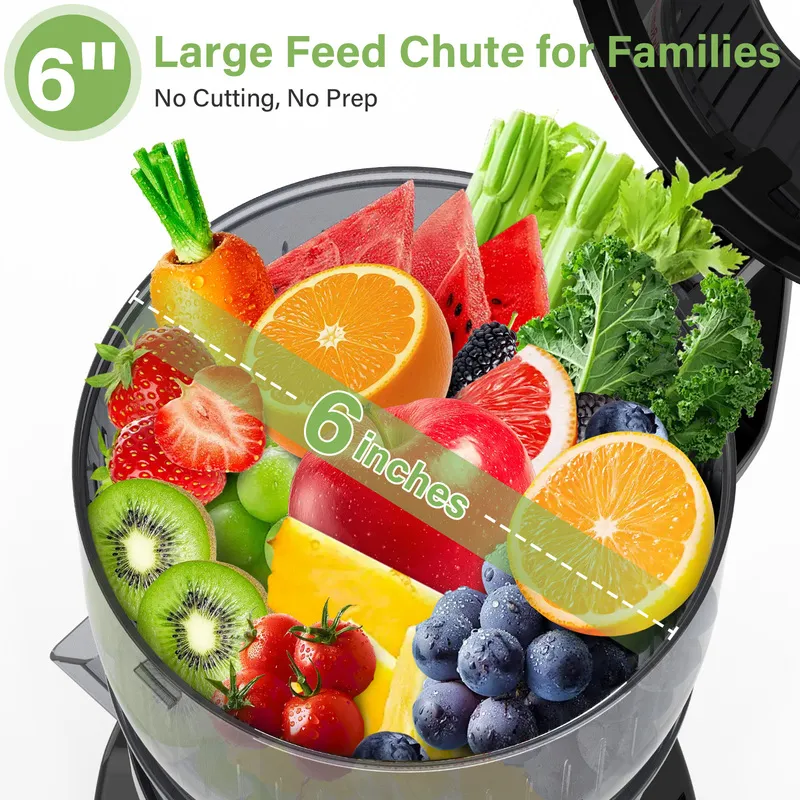 6 inches for many fruit and vegetables A juicer with 6 inches wide.