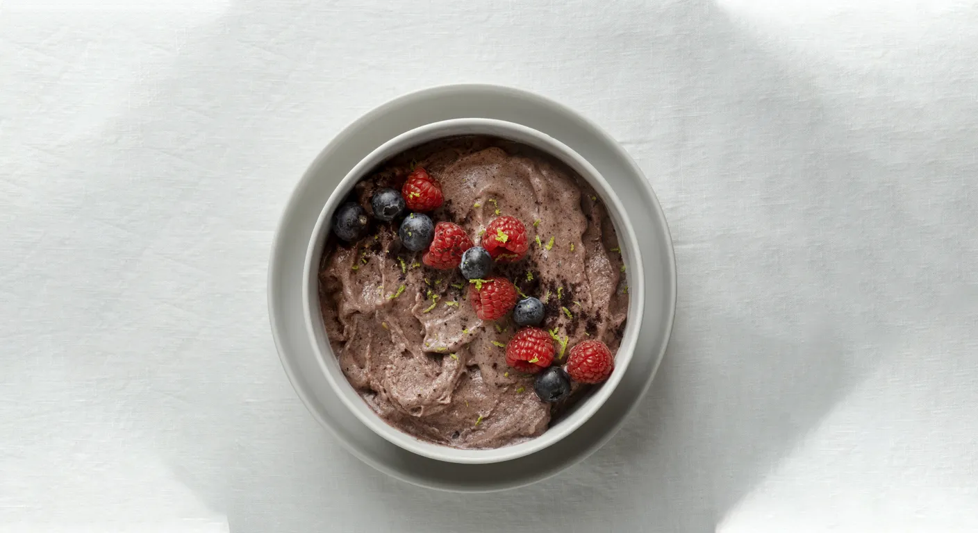 A bowl of easy chocolate raspberry mousse.