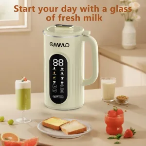 A breadfast includes some pancakes and a nut milk.