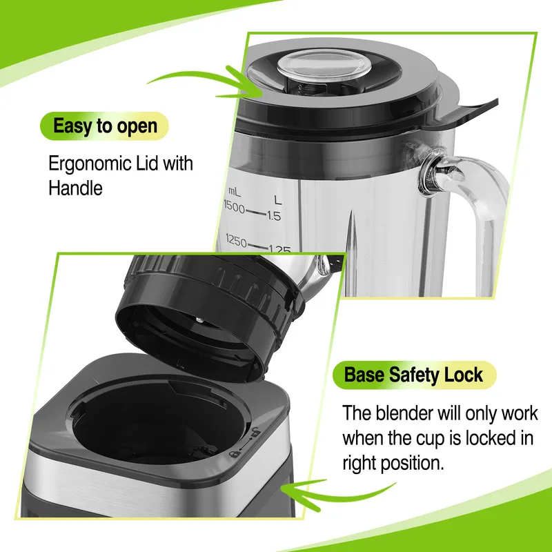 Blender with easy to open and lock lid