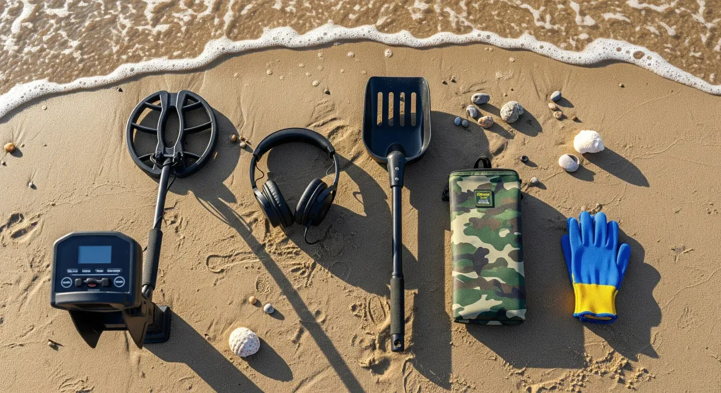 The whole gear for doing a beach detecting.
