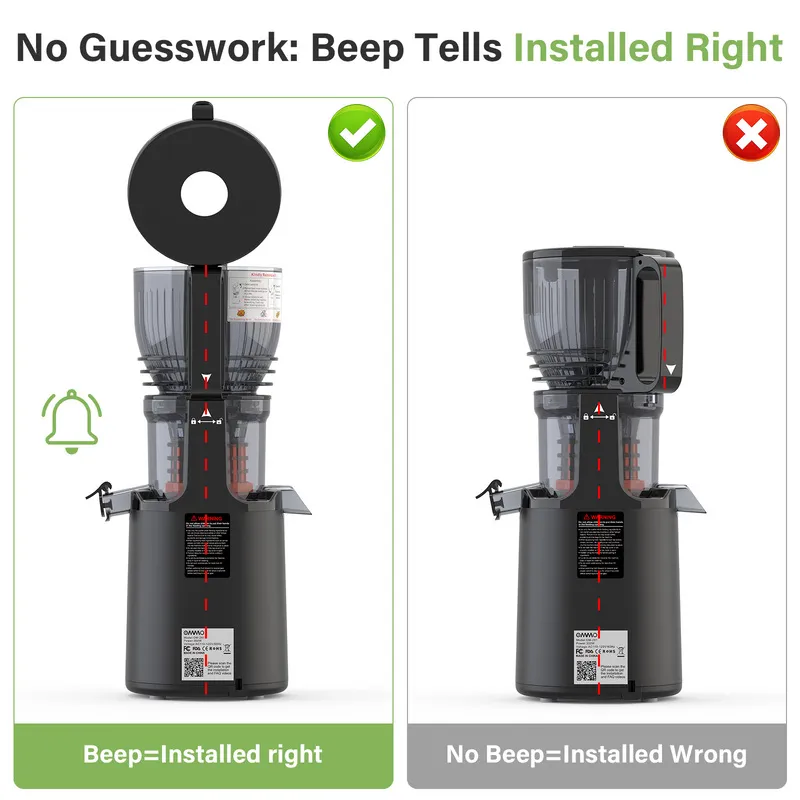 Juicer with sound prompt A Black juicer with sound prompt funciton.