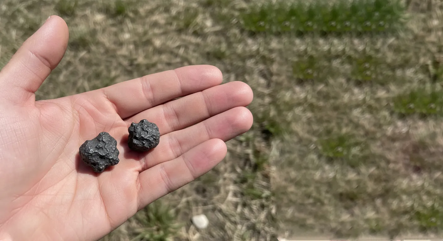 Two small meteorites in hand.