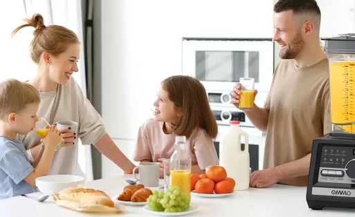 A family is enjoying the juices from blender