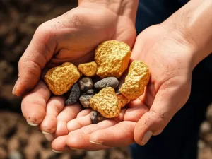 Some golds and stones are hold by hands.